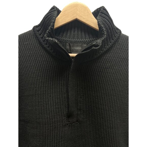 Express Black Heavy Knit Quarter Zip Sweater - Picture 3 of 6